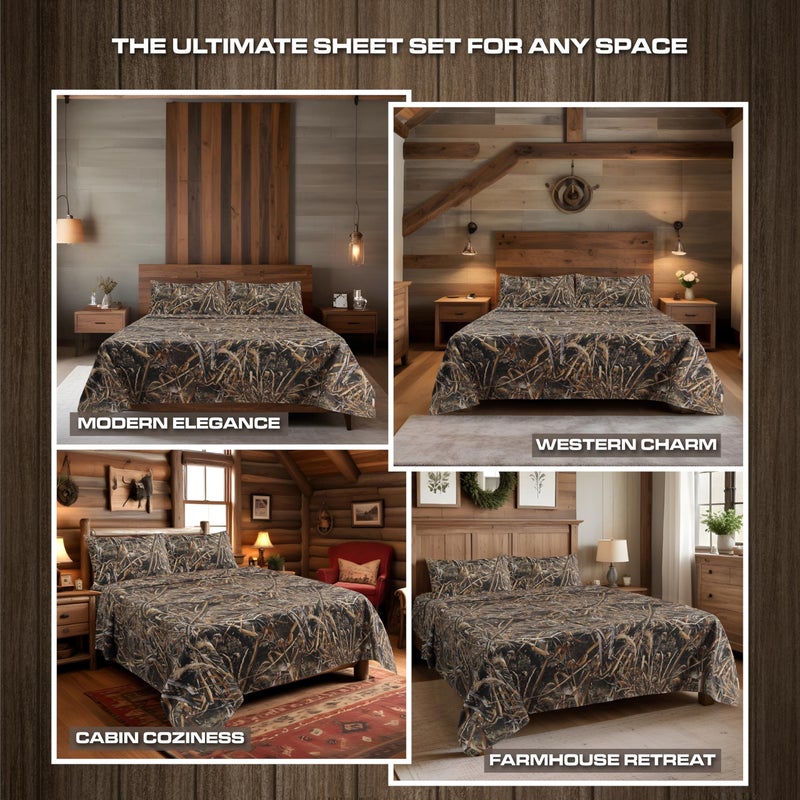 VISI-ONE Realtree Max-5 Full Camo 4 Piece Sheet Set â€“ Lightweight, Cooling, Wrinkle-Free Microfiber 15" Deep Pockets Sheets, Unisex Rustic Western Farmhouse Style for Home, RVs, & Camping - Image 4